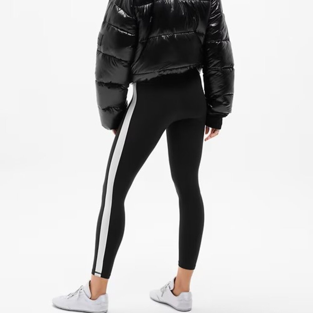Athleta Elation Ultra High Rise Shine Sport Stripe 7/8 Legging Black SMALL - NEW
